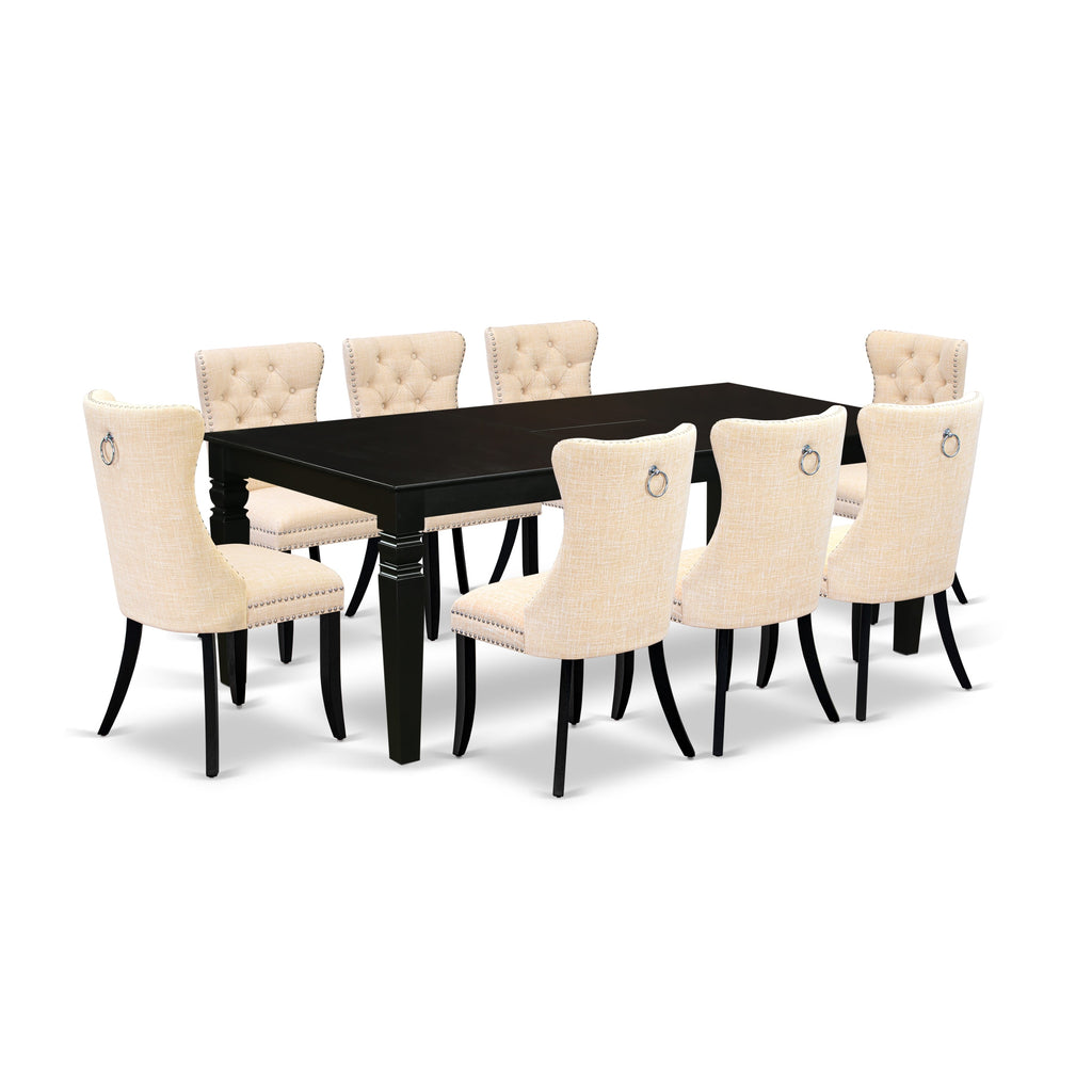 East West Furniture LGDA9-BLK-32 9 Piece Dining Room Set Includes a Rectangle Kitchen Table with Butterfly Leaf and 8 Padded Chairs, 42x84 Inch, Black