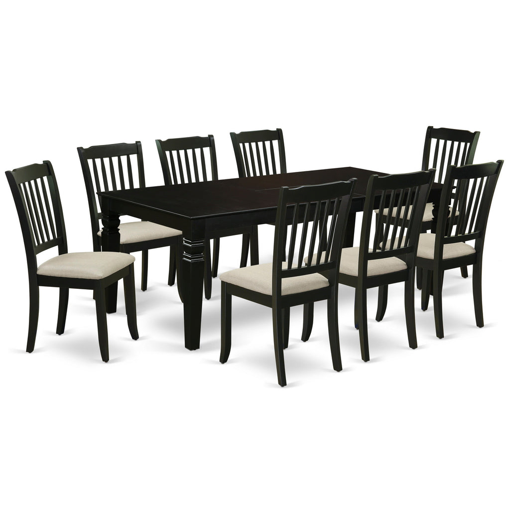 East West Furniture LGDA9-BLK-C 9 Piece Dining Room Table Set Includes a Rectangle Kitchen Table with Butterfly Leaf and 8 Linen Fabric Upholstered Dining Chairs, 42x84 Inch, Black