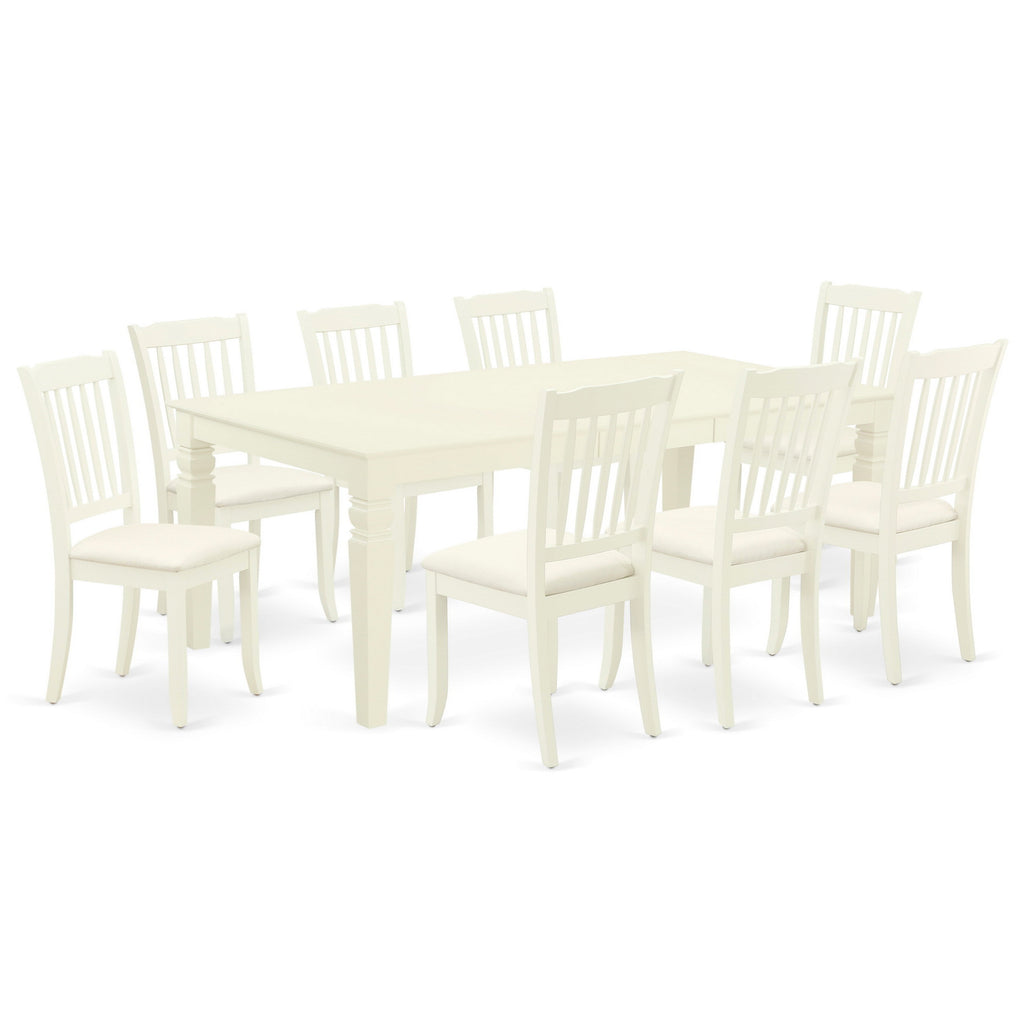 East West Furniture LGDA9-LWH-C 9 Piece Dining Table Set Includes a Rectangle Dinner Table with Butterfly Leaf and 8 Linen Fabric Dining Room Chairs, 42x84 Inch, Linen White