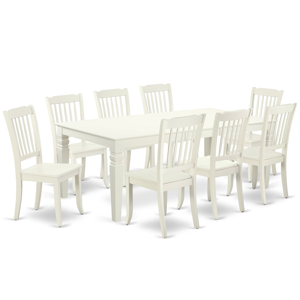 East West Furniture LGDA9-LWH-W 9 Piece Dining Room Table Set Includes a Rectangle Kitchen Table with Butterfly Leaf and 8 Dining Chairs, 42x84 Inch, Linen White