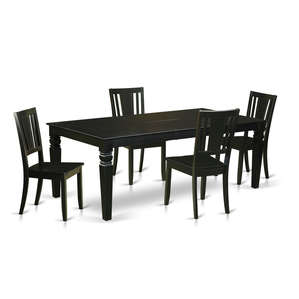 East West Furniture LGDU5-BLK-W 5 Piece Dining Set Includes a Rectangle Dining Table with Butterfly Leaf and 4 Kitchen Chairs, 42x84 Inch, Black