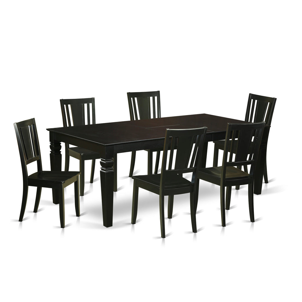 East West Furniture LGDU7-BLK-W 7 Piece Kitchen Table Set Consist of a Rectangle Dining Table with Butterfly Leaf and 6 Dining Chairs, 42x84 Inch, Black