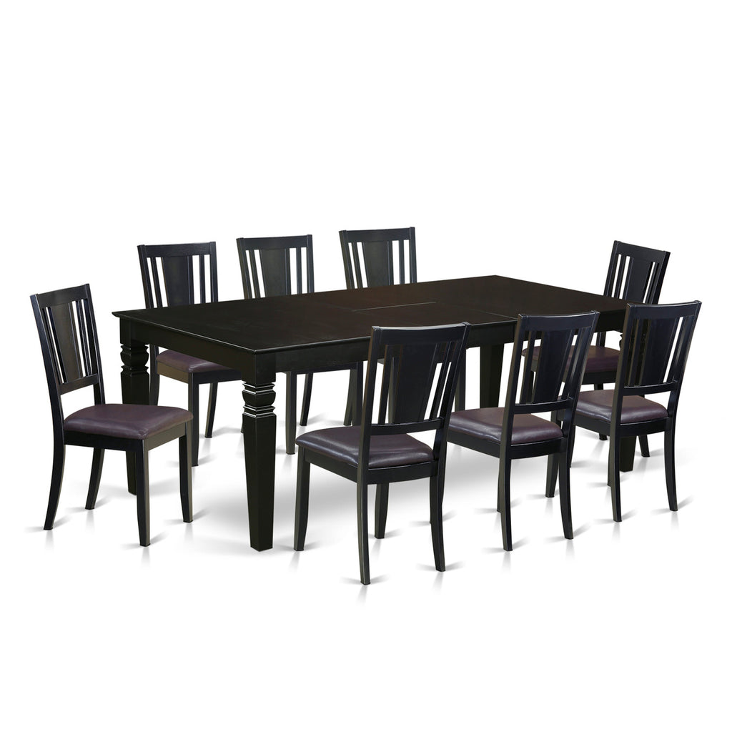 East West Furniture LGDU9-BLK-LC 9 Piece Kitchen Table Set Includes a Rectangle Dining Room Table with Butterfly Leaf and 8 Faux Leather Upholstered Chairs, 42x84 Inch, Black