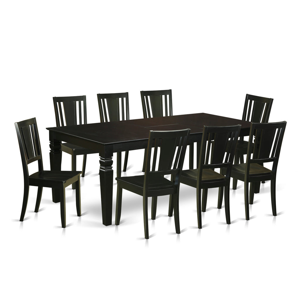 East West Furniture LGDU9-BLK-W 9 Piece Kitchen Table Set Includes a Rectangle Dining Table with Butterfly Leaf and 8 Dining Room Chairs, 42x84 Inch, Black