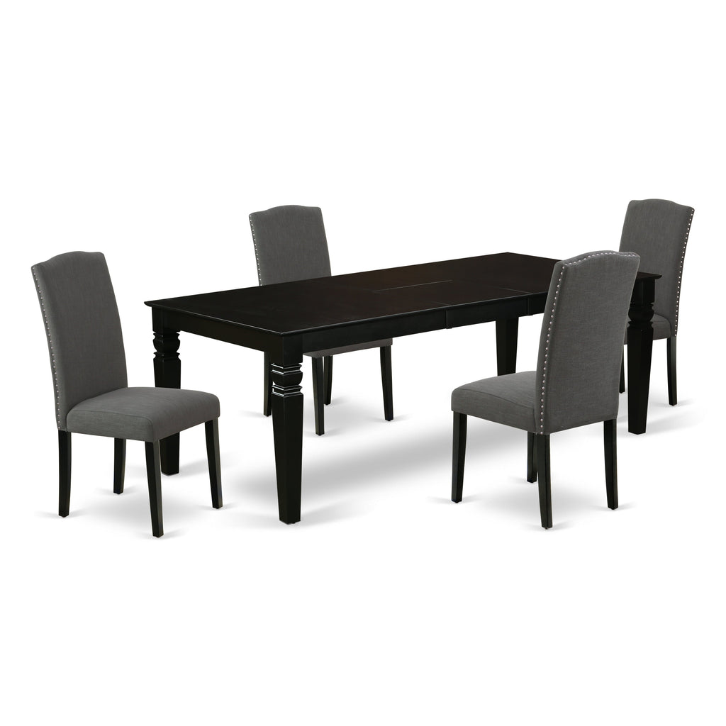 East West Furniture LGEN5-BLK-20 5 Piece Dinette Set Includes a Rectangle Dining Room Table with Butterfly Leaf and 4 Dark Gotham Linen Fabric Upholstered Chairs, 42x84 Inch, Black