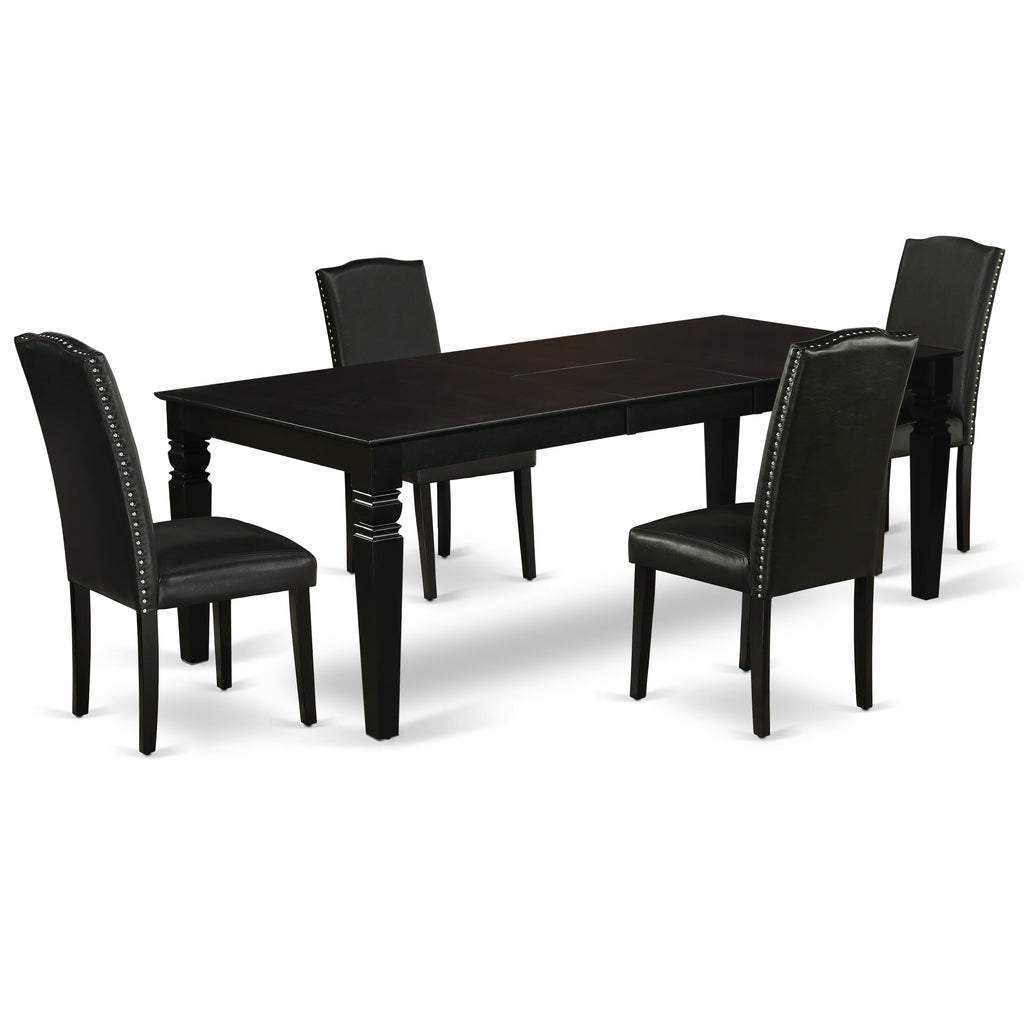 East West Furniture LGEN5-BLK-69 5 Piece Dining Table Set Includes a Rectangle Dining Room Table with Butterfly Leaf and 4 Black Faux Leather Parsons Chairs, 42x84 Inch, Black
