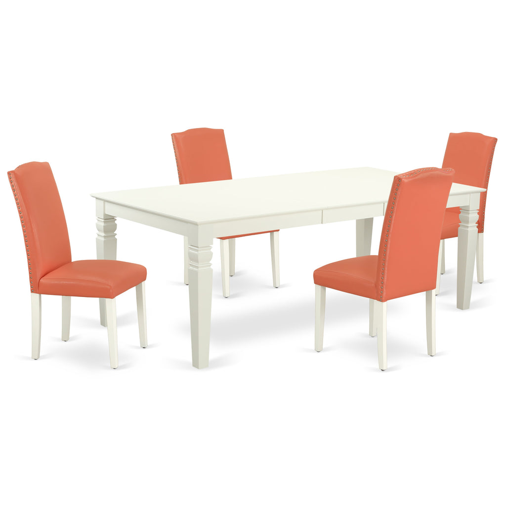 East West Furniture LGEN5-LWH-78 5 Piece Dinette Set Includes a Rectangle Dining Room Table with Butterfly Leaf and 4 Pink Flamingo Faux Leather Parsons Chairs, 42x84 Inch, Linen White
