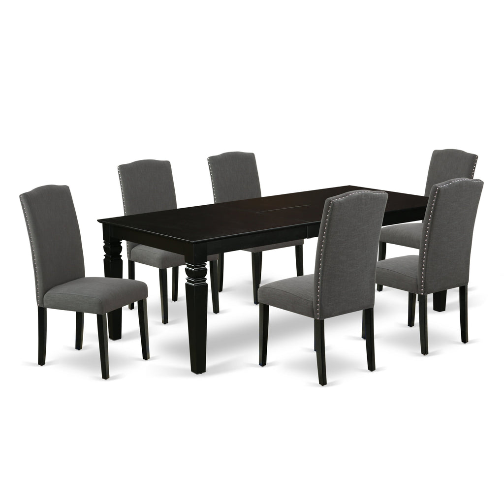 East West Furniture LGEN7-BLK-20 7 Piece Kitchen Table Set Consist of a Rectangle Dining Table with Butterfly Leaf and 6 Dark Gotham Linen Fabric Parson Chairs, 42x84 Inch, Black