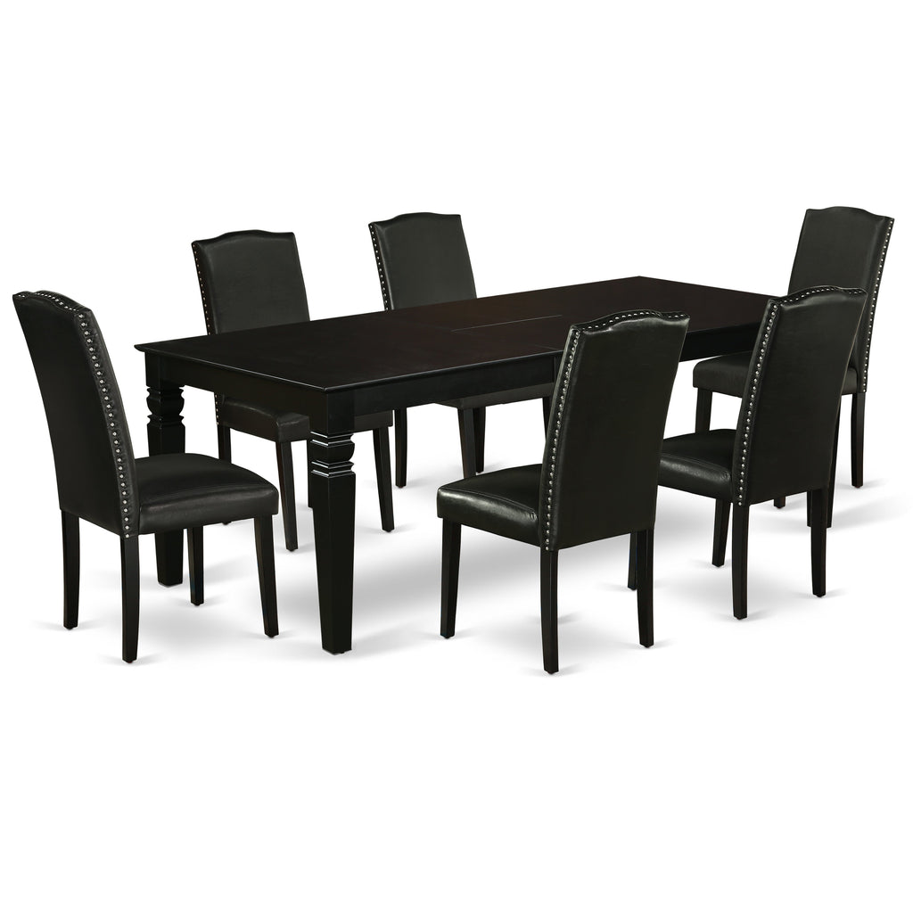 East West Furniture LGEN7-BLK-69 7 Piece Dining Room Furniture Set Consist of a Rectangle Wooden Table with Butterfly Leaf and 6 Black Faux Leather Parson Chairs, 42x84 Inch, Black