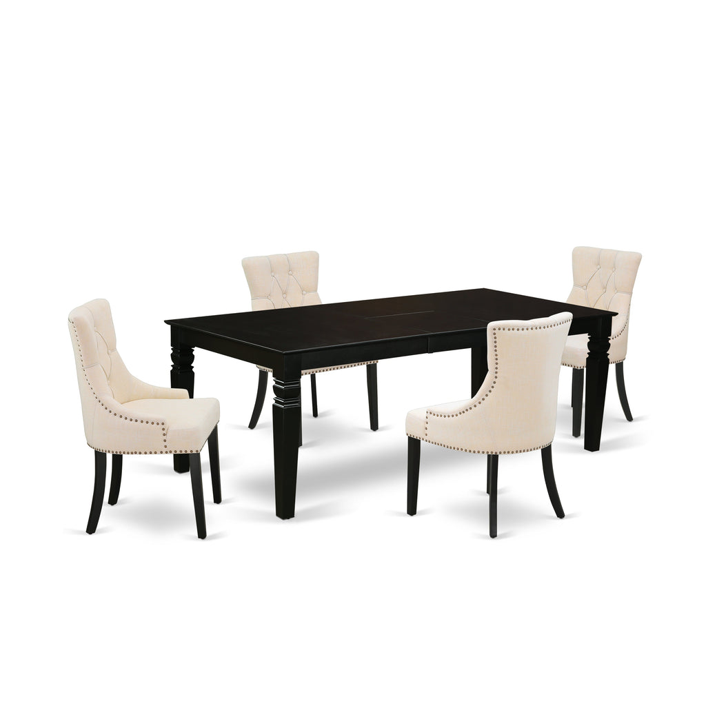 East West Furniture LGFR5-BLK-02 5 Piece Dining Room Set Includes a Rectangle Wooden Table with Butterfly Leaf and 4 Light Beige Linen Fabric Parson Dining Chairs, 42x84 Inch, Black