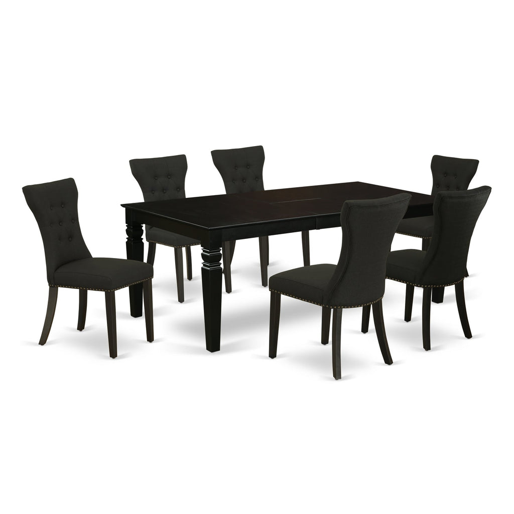 East West Furniture LGGA7-BLK-24 7 Piece Dining Set Consist of a Rectangle Dining Room Table with Butterfly Leaf and 6 Black Linen Fabric Upholstered Chairs, 42x84 Inch, Black