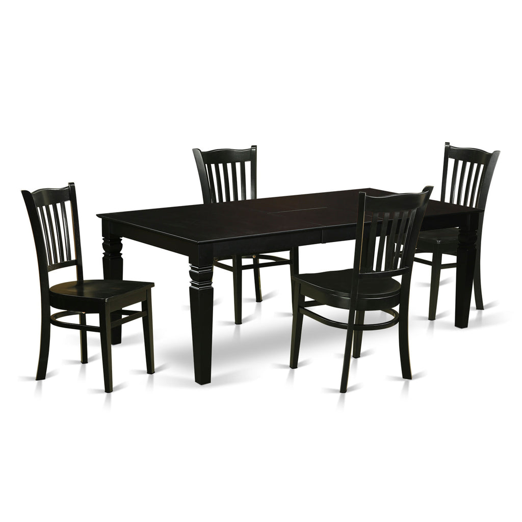 East West Furniture LGGR5-BLK-W 5 Piece Dining Room Furniture Set Includes a Rectangle Kitchen Table with Butterfly Leaf and 4 Dining Chairs, 42x84 Inch, Black