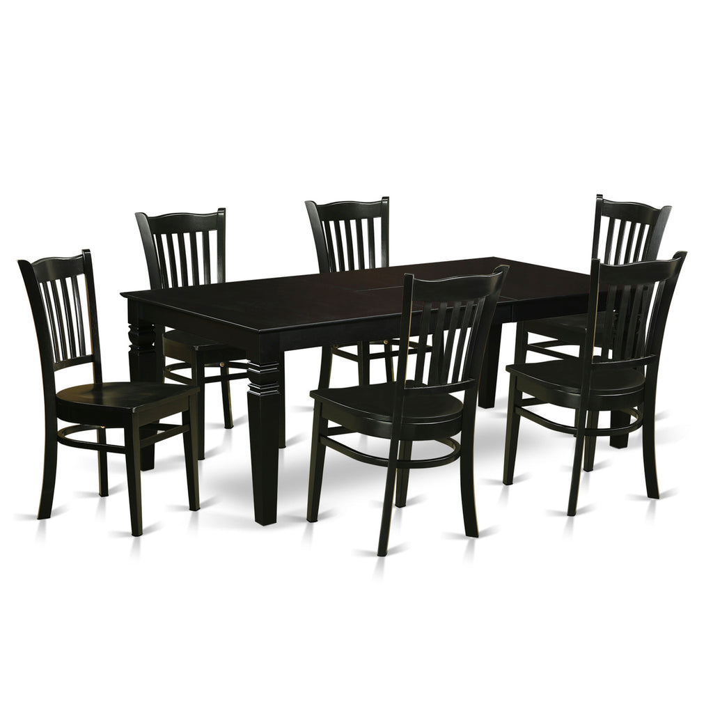 East West Furniture LGGR7-BLK-W 7 Piece Dining Room Table Set Consist of a Rectangle Kitchen Table with Butterfly Leaf and 6 Dining Chairs, 42x84 Inch, Black