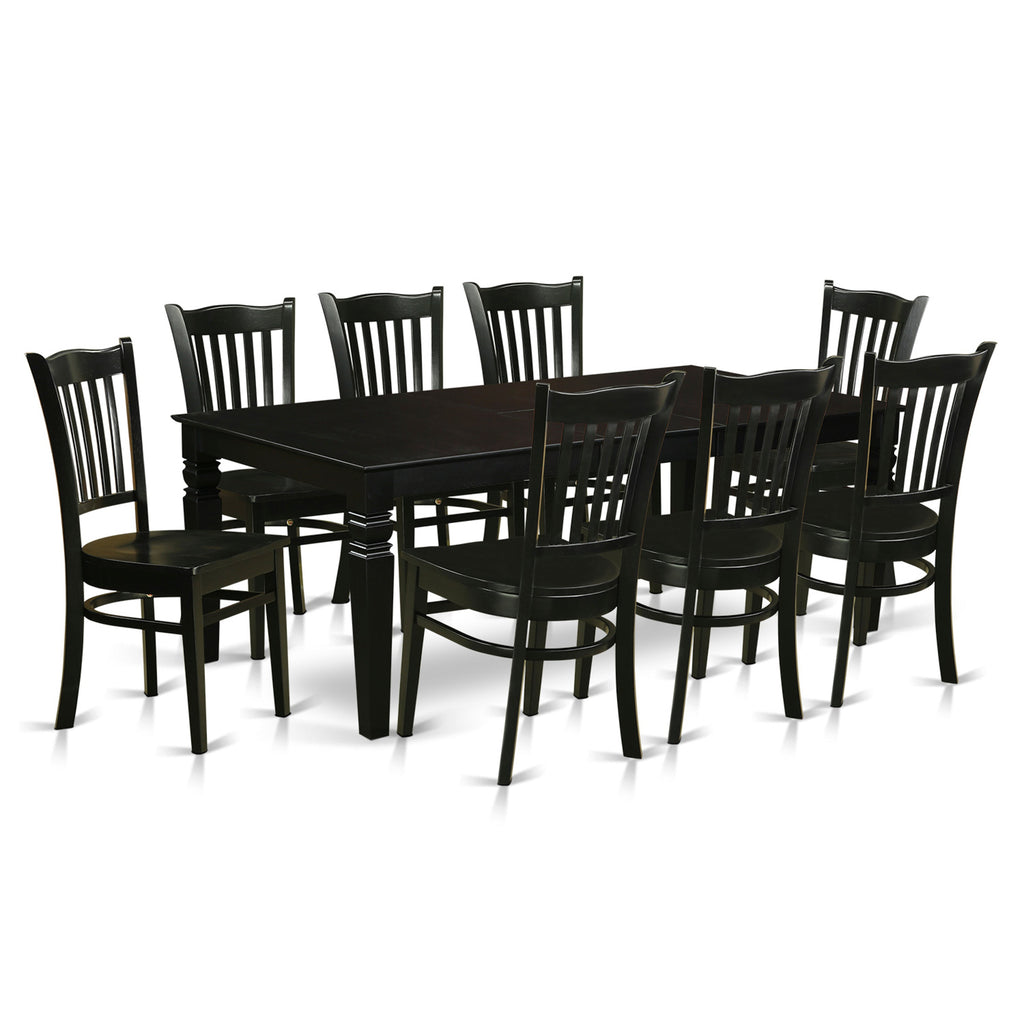 East West Furniture LGGR9-BLK-W 9 Piece Modern Dining Table Set Includes a Rectangle Wooden Table with Butterfly Leaf and 8 Dining Chairs, 42x84 Inch, Black
