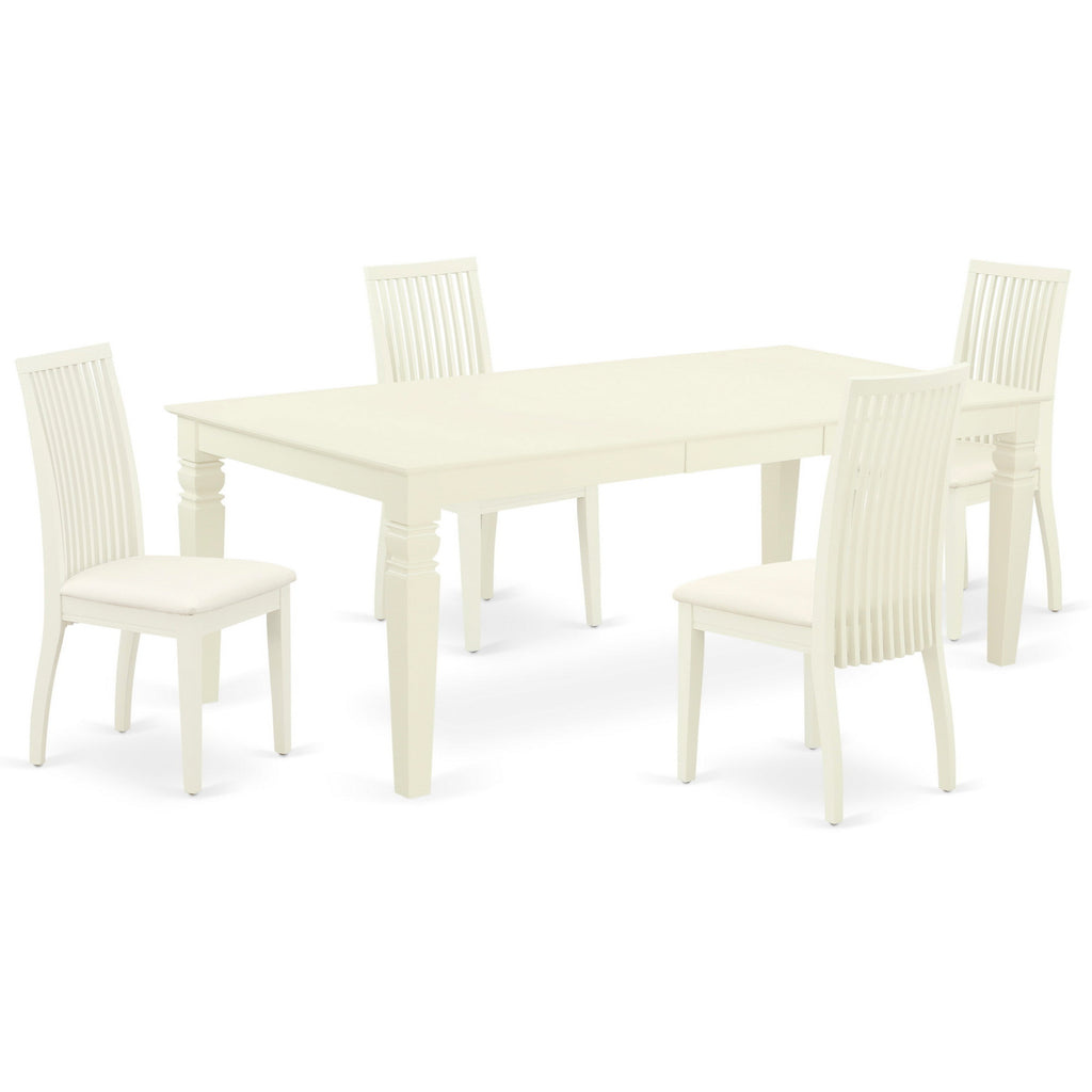 East West Furniture LGIP5-LWH-C 5 Piece Dinette Set for 4 Includes a Rectangle Dining Table with Butterfly Leaf and 4 Linen Fabric Dining Room Chairs, 42x84 Inch, Linen White