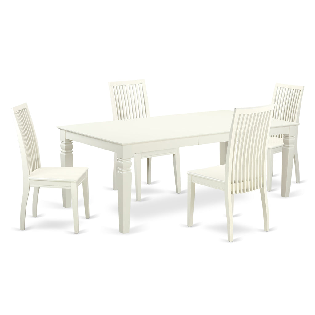 East West Furniture LGIP5-LWH-W 5 Piece Dining Room Table Set Includes a Rectangle Kitchen Table with Butterfly Leaf and 4 Dining Chairs, 42x84 Inch, Linen White