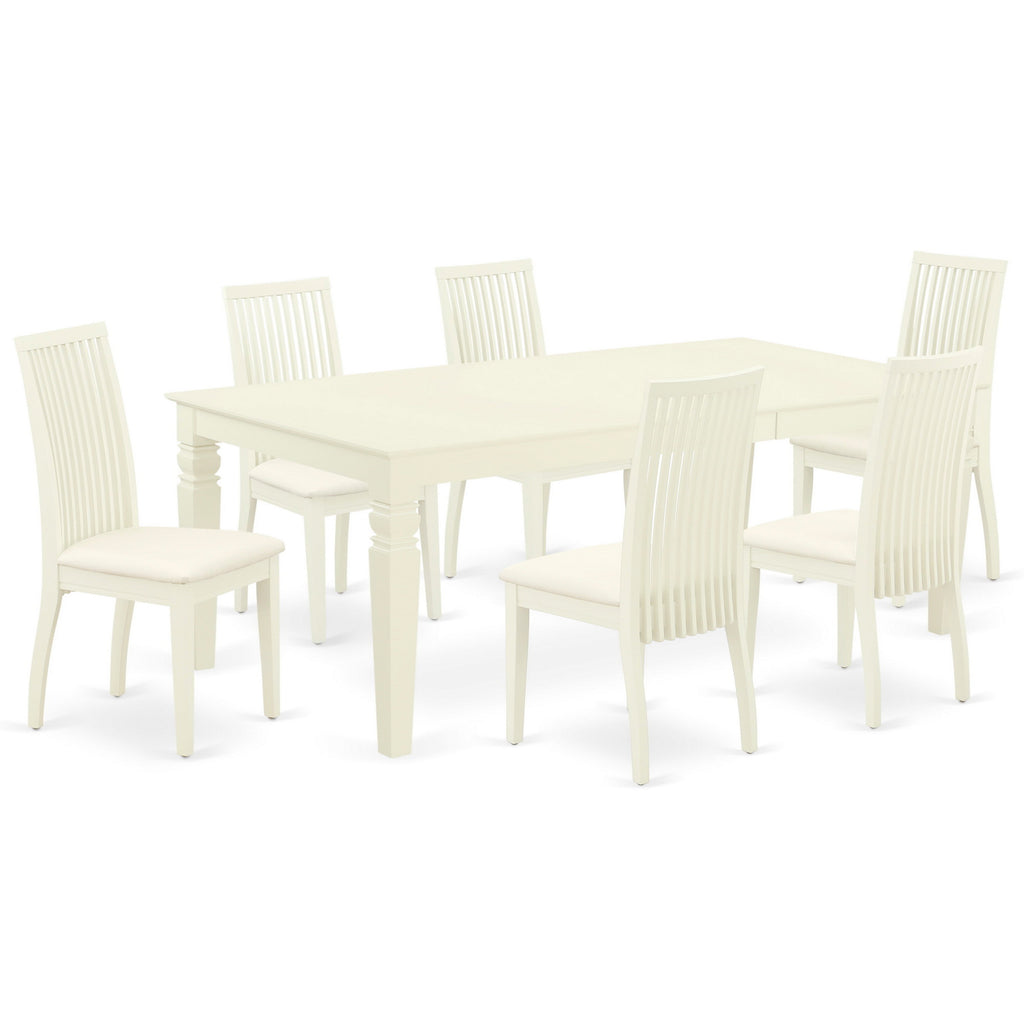East West Furniture LGIP7-LWH-C 7 Piece Dinette Set Consist of a Rectangle Dining Room Table with Butterfly Leaf and 6 Linen Fabric Upholstered Dining Chairs, 42x84 Inch, Linen White