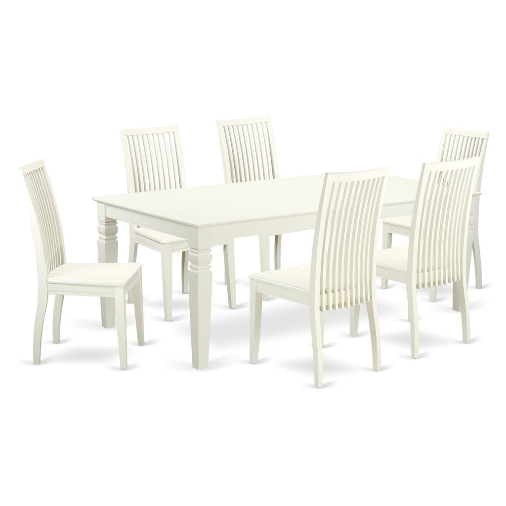 East West Furniture LGIP7-LWH-W 7 Piece Dining Set Consist of a Rectangle Dining Room Table with Butterfly Leaf and 6 Wood Seat Chairs, 42x84 Inch, Linen White