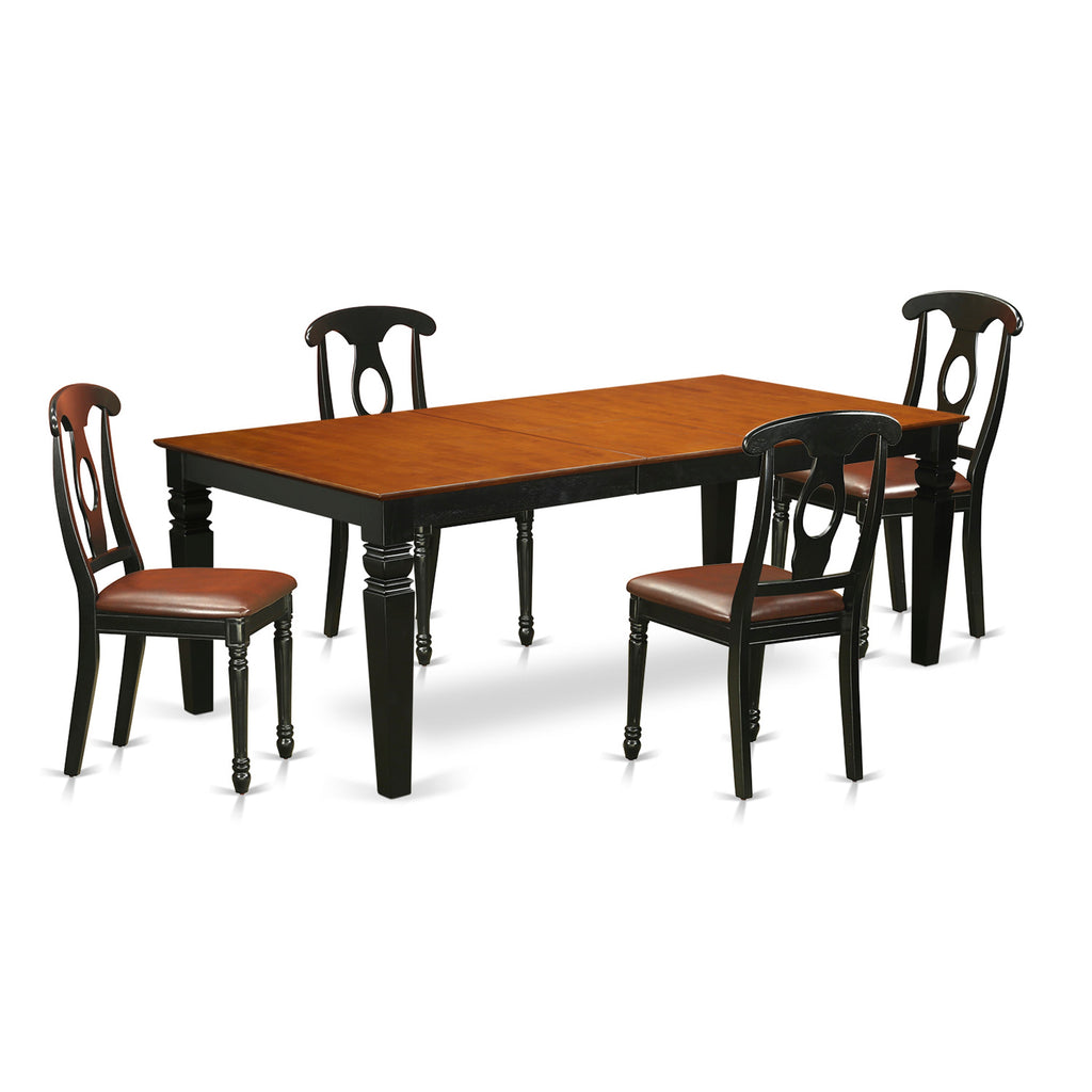 East West Furniture LGKE5-BCH-LC 5 Piece Dinette Set for 4 Includes a Rectangle Dining Room Table with Butterfly Leaf and 4 Faux Leather Kitchen Dining Chairs, 42x84 Inch, Black & Cherry