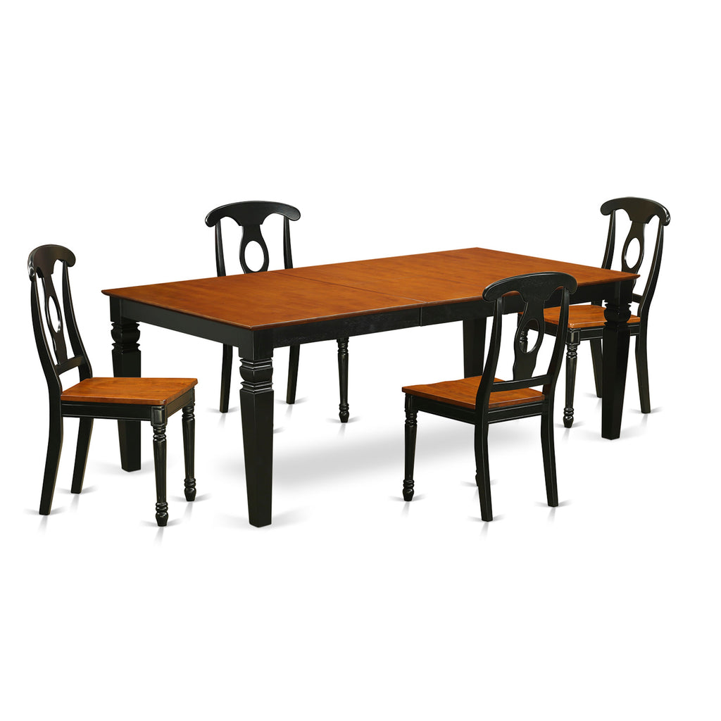 East West Furniture LGKE5-BCH-W 5 Piece Dining Room Furniture Set Includes a Rectangle Wooden Table with Butterfly Leaf and 4 Kitchen Dining Chairs, 42x84 Inch, Black & Cherry
