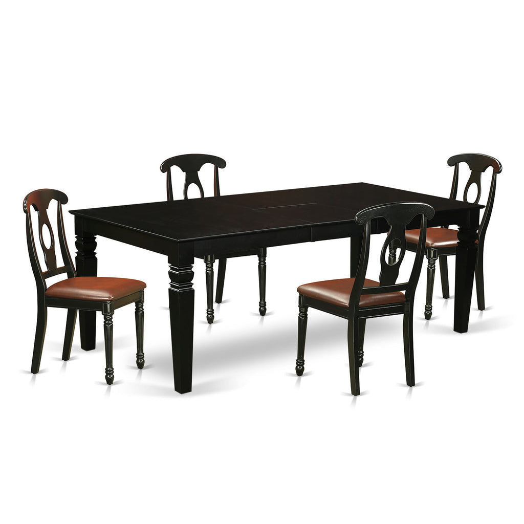 East West Furniture LGKE5-BLK-LC 5 Piece Dining Set Includes a Rectangle Dining Table with Butterfly Leaf and 4 Faux Leather Kitchen Room Chairs, 42x84 Inch, Black