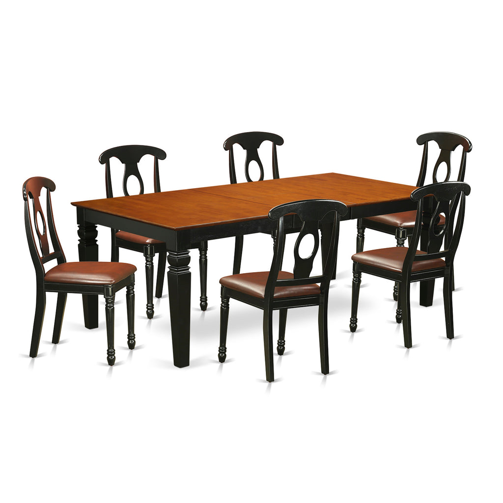 East West Furniture LGKE7-BCH-LC 7 Piece Dining Room Table Set Consist of a Rectangle Kitchen Table with Butterfly Leaf and 6 Faux Leather Upholstered Chairs, 42x84 Inch, Black & Cherry