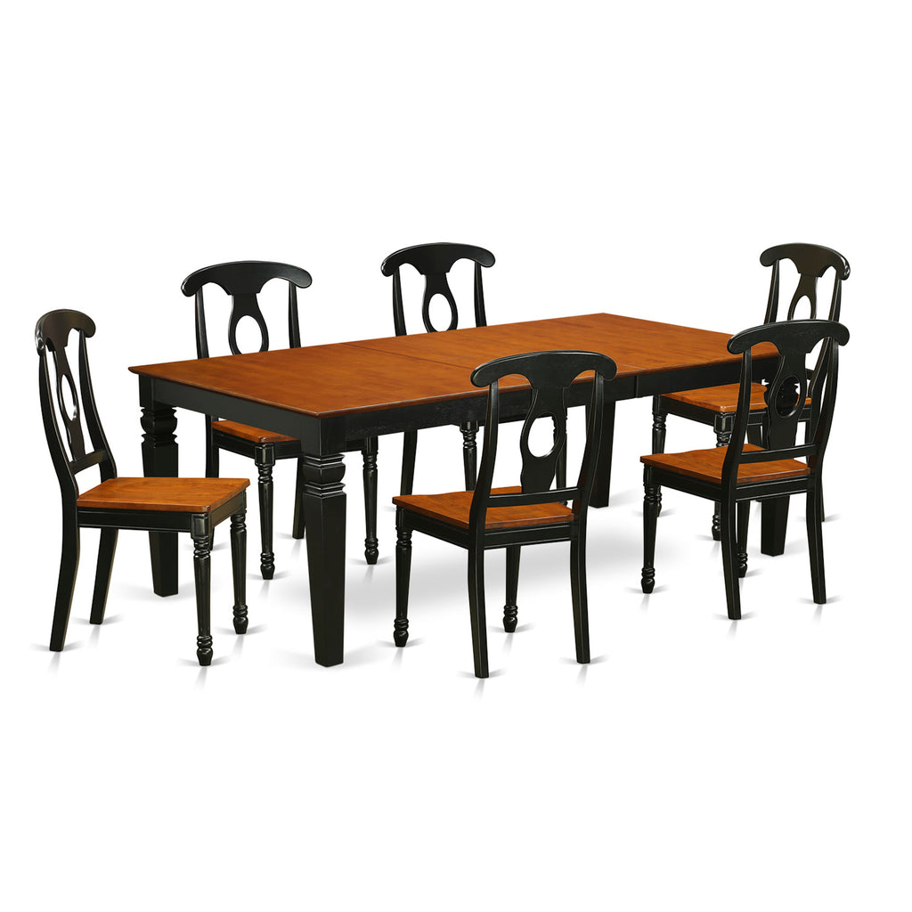 East West Furniture LGKE7-BCH-W 7 Piece Dining Table Set Consist of a Rectangle Dining Room Table with Butterfly Leaf and 6 Wooden Seat Chairs, 42x84 Inch, Black & Cherry