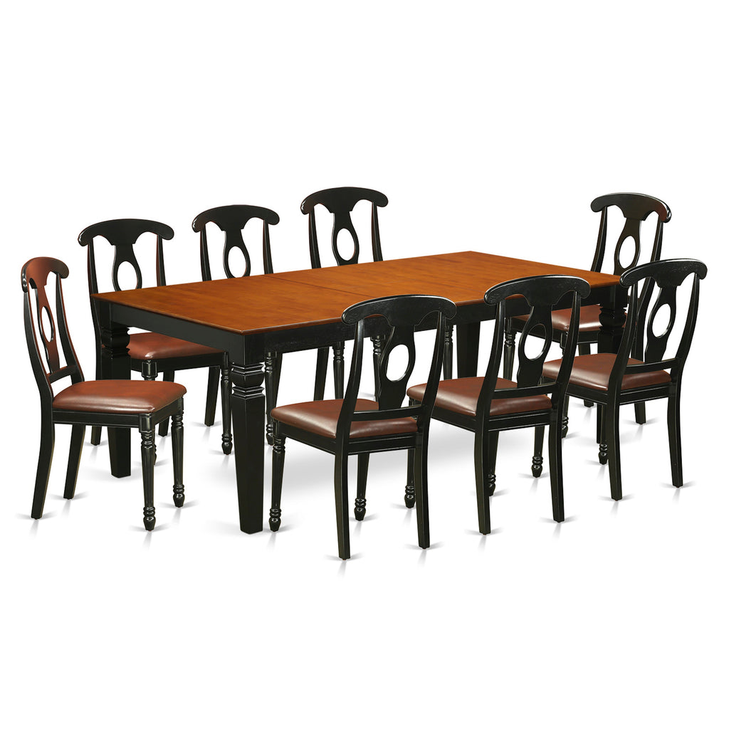 East West Furniture LGKE9-BCH-LC 9 Piece Dining Set Includes a Rectangle Dining Room Table with Butterfly Leaf and 8 Faux Leather Upholstered Kitchen Chairs, 42x84 Inch, Black & Cherry