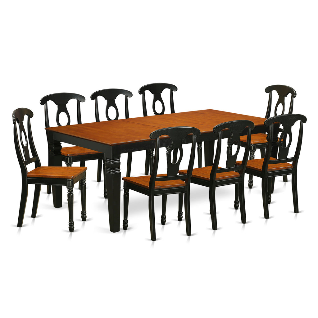 East West Furniture LGKE9-BCH-W 9 Piece Dining Table Set Includes a Rectangle Dining Room Table with Butterfly Leaf and 8 Wooden Seat Chairs, 42x84 Inch, Black & Cherry