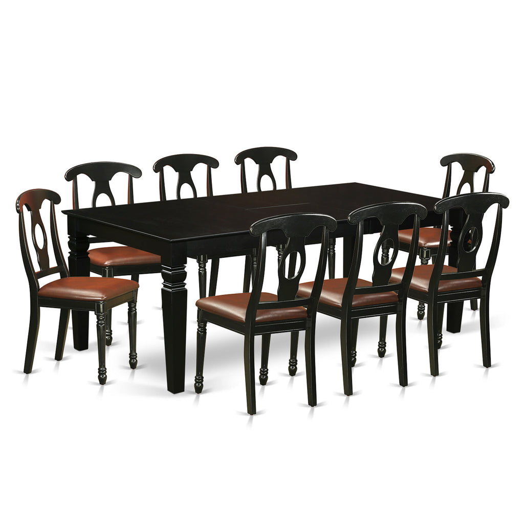 East West Furniture LGKE9-BLK-LC 9 Piece Dining Room Set Includes a Rectangle Kitchen Table with Butterfly Leaf and 8 Faux Leather Upholstered Dining Chairs, 42x84 Inch, Black