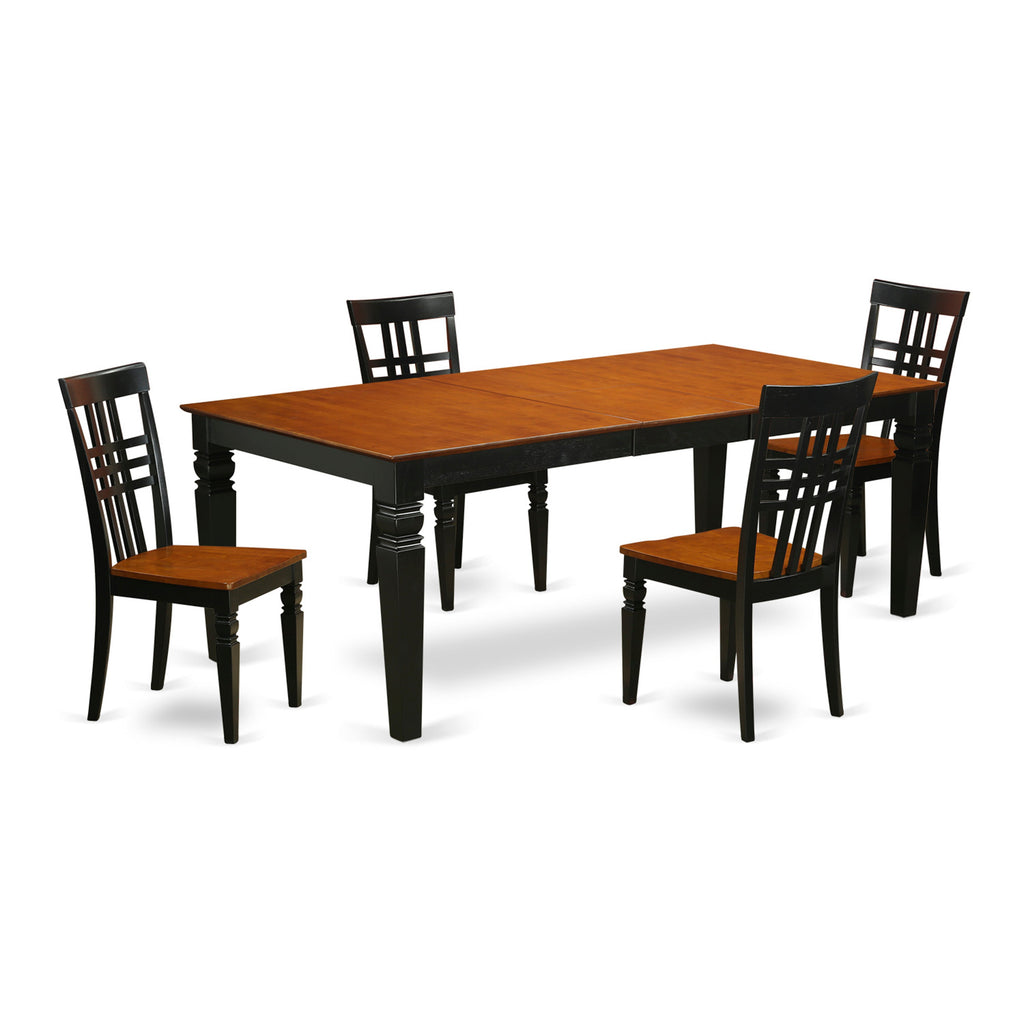 East West Furniture LGLG5-BCH-W 5 Piece Dining Room Furniture Set Includes a Rectangle Wooden Table with Butterfly Leaf and 4 Kitchen Dining Chairs, 42x84 Inch, Black & Cherry