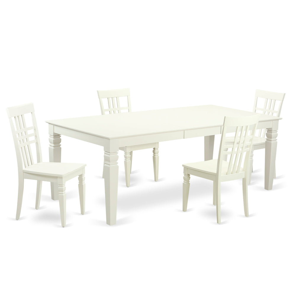 East West Furniture LGLG5-LWH-W 5 Piece Dining Set Includes a Rectangle Dining Table with Butterfly Leaf and 4 Kitchen Chairs, 42x84 Inch, Linen White