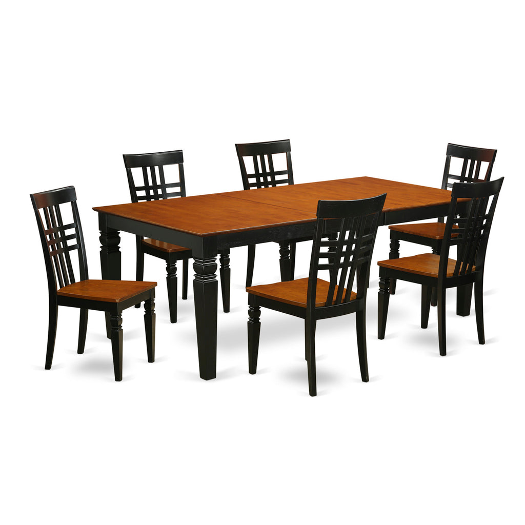 East West Furniture LGLG7-BCH-W 7 Piece Dining Room Furniture Set Consist of a Rectangle Kitchen Table with Butterfly Leaf and 6 Dining Chairs, 42x84 Inch, Black & Cherry