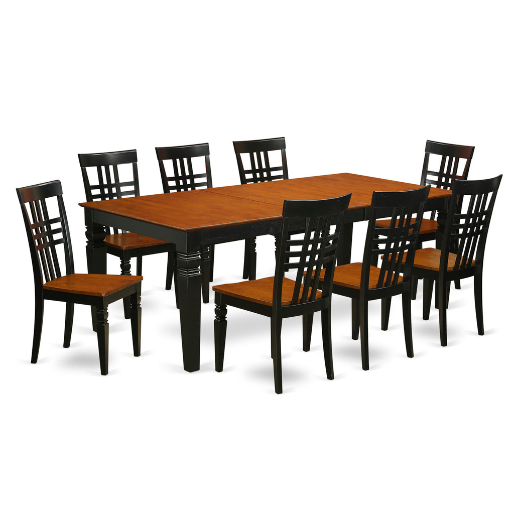 East West Furniture LGLG9-BCH-W 9 Piece Dining Table Set Includes a Rectangle Dining Room Table with Butterfly Leaf and 8 Wooden Seat Chairs, 42x84 Inch, Black & Cherry