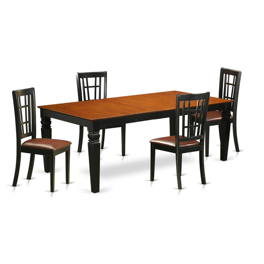 East West Furniture LGNI5-BCH-LC 5 Piece Dining Set Includes a Rectangle Dining Table with Butterfly Leaf and 4 Faux Leather Kitchen Room Chairs, 42x84 Inch, Black & Cherry