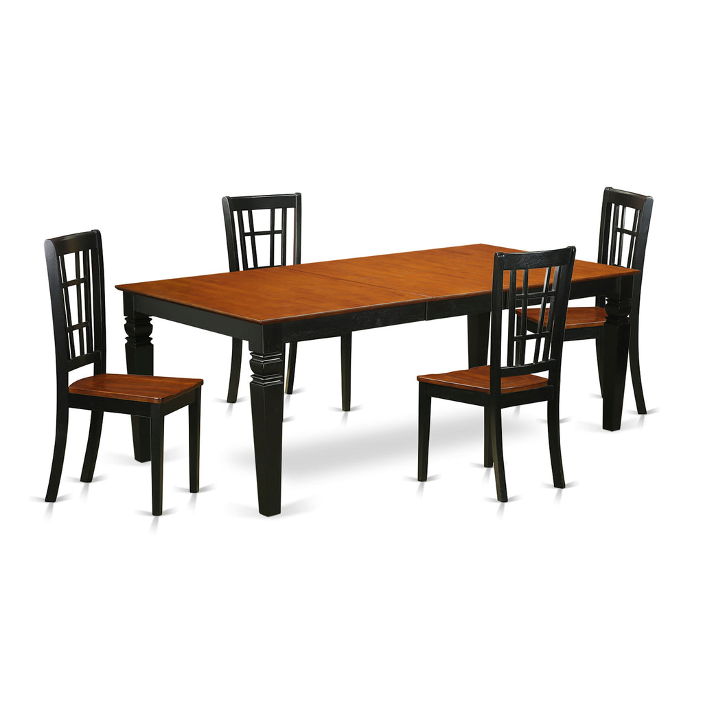 East West Furniture LGNI5-BCH-W 5 Piece Dinette Set for 4 Includes a Rectangle Dining Room Table with Butterfly Leaf and 4 Dining Chairs, 42x84 Inch, Black & Cherry
