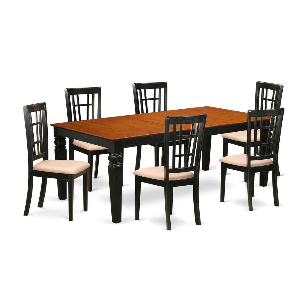 East West Furniture LGNI7-BCH-C 7 Piece Dinette Set Consist of a Rectangle Dining Room Table with Butterfly Leaf and 6 Linen Fabric Upholstered Dining Chairs, 42x84 Inch, Black & Cherry