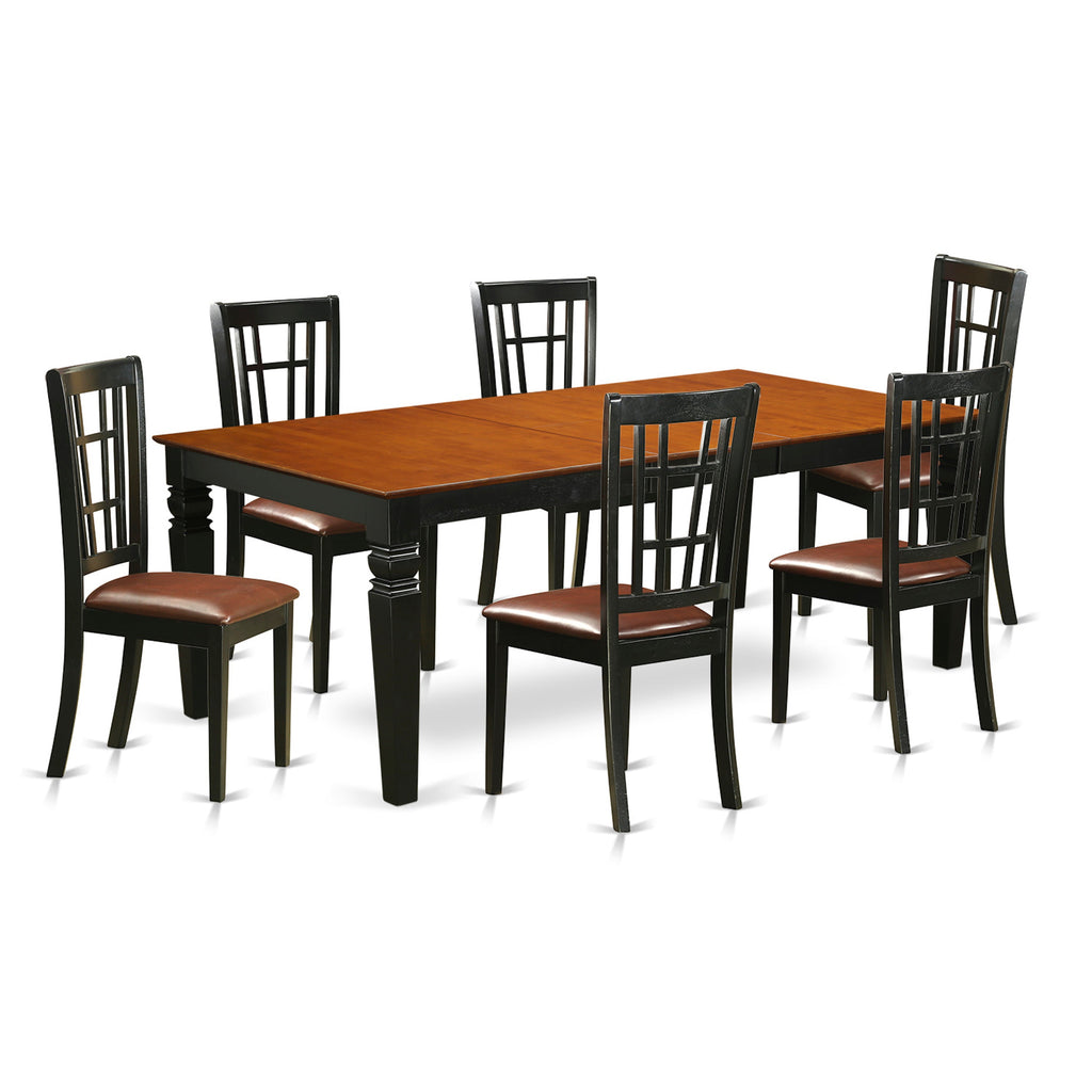 East West Furniture LGNI7-BCH-LC 7 Piece Dining Room Furniture Set Consist of a Rectangle Kitchen Table with Butterfly Leaf and 6 Faux Leather Upholstered Chairs, 42x84 Inch, Black & Cherry