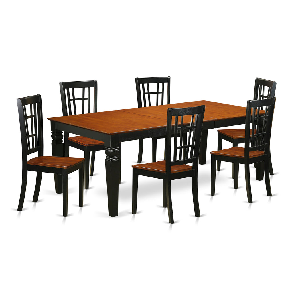 East West Furniture LGNI7-BCH-W 7 Piece Modern Dining Table Set Consist of a Rectangle Wooden Table with Butterfly Leaf and 6 Dining Room Chairs, 42x84 Inch, Black & Cherry