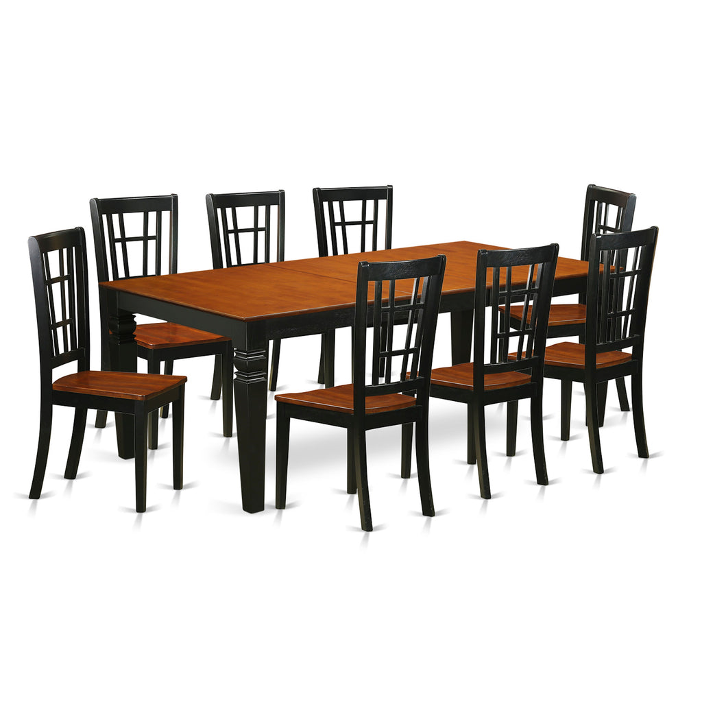 East West Furniture LGNI9-BCH-W 9 Piece Dining Set Includes a Rectangle Dining Table with Butterfly Leaf and 8 Kitchen Chairs, 42x84 Inch, Black & Cherry