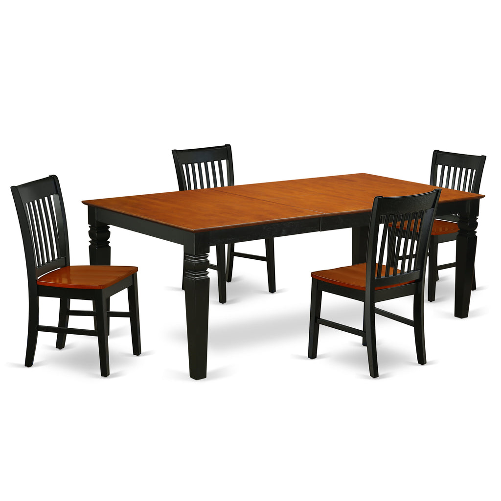 East West Furniture LGNO5-BCH-W 5 Piece Dining Room Table Set Includes a Rectangle Wooden Table with Butterfly Leaf and 4 Kitchen Dining Chairs, 42x84 Inch, Black & Cherry