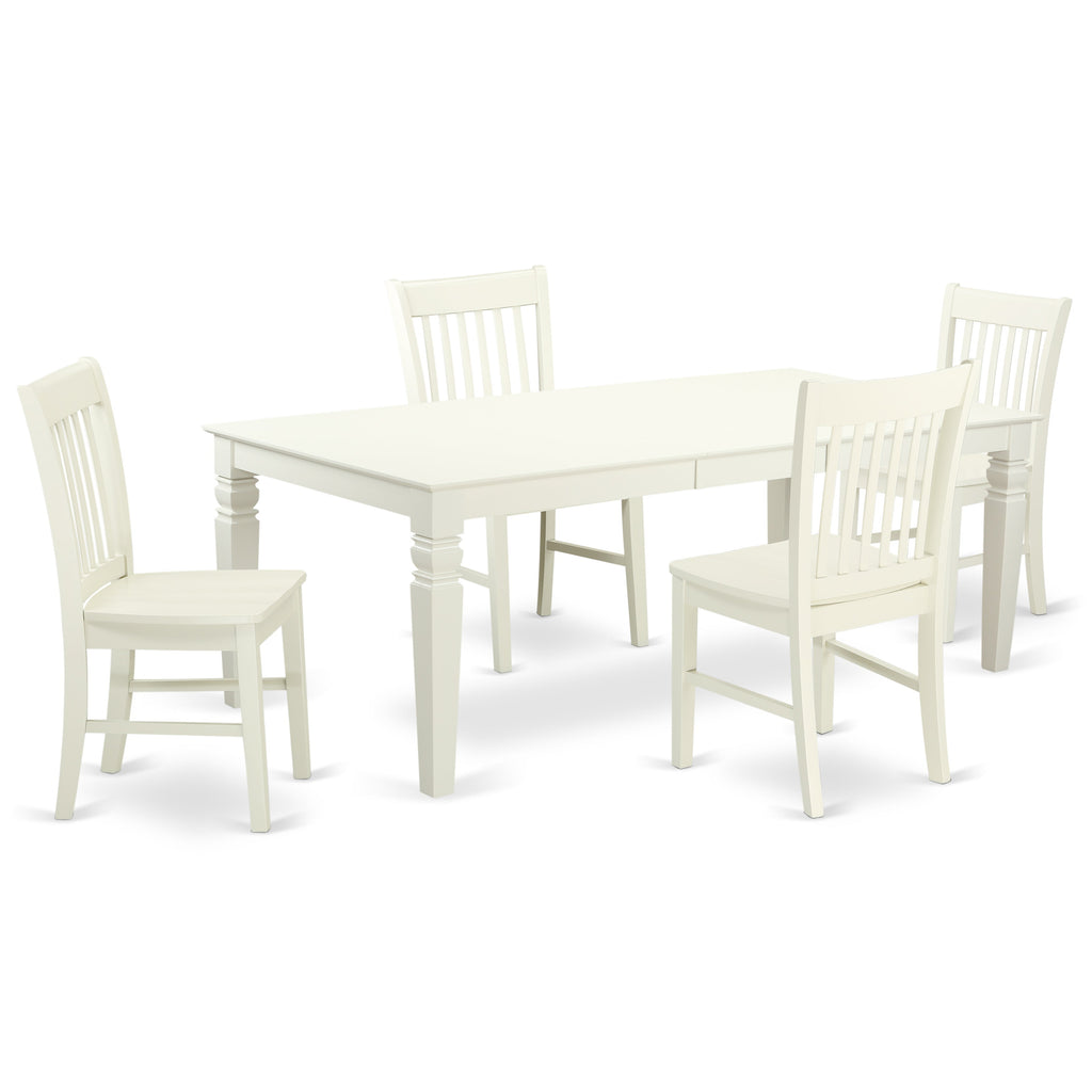 East West Furniture LGNO5-LWH-W 5 Piece Modern Dining Table Set Includes a Rectangle Wooden Table with Butterfly Leaf and 4 Dining Chairs, 42x84 Inch, Linen White