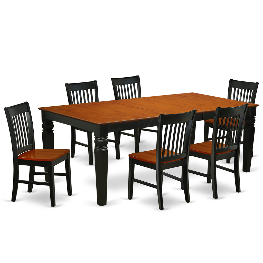 East West Furniture LGNO7-BCH-W 7 Piece Dining Room Furniture Set Consist of a Rectangle Kitchen Table with Butterfly Leaf and 6 Dining Chairs, 42x84 Inch, Black & Cherry