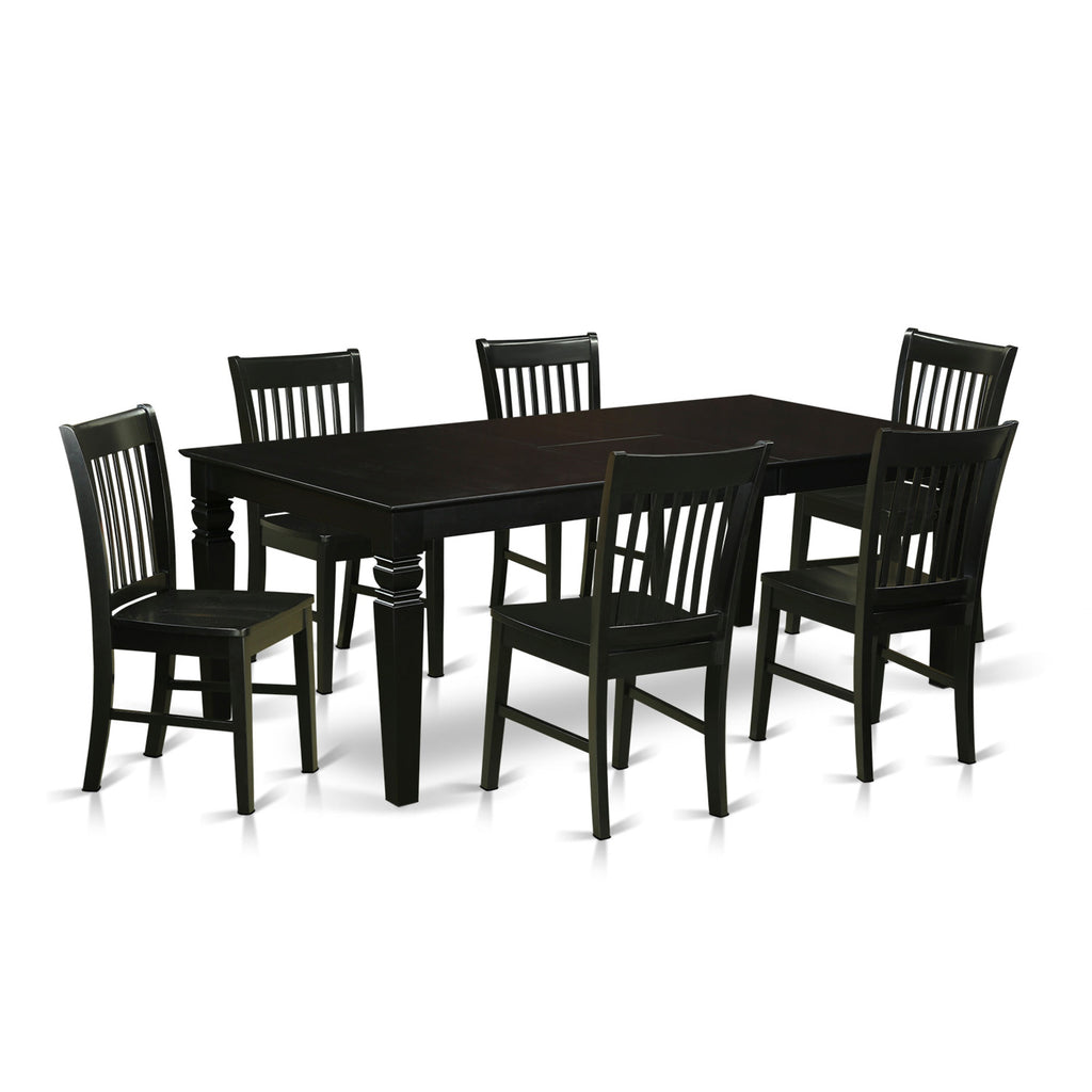 East West Furniture LGNO7-BLK-W 7 Piece Dining Room Furniture Set Consist of a Rectangle Kitchen Table with Butterfly Leaf and 6 Dining Chairs, 42x84 Inch, Black