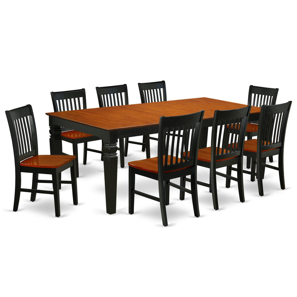 East West Furniture LGNO9-BCH-W 9 Piece Kitchen Table Set Includes a Rectangle Dining Table with Butterfly Leaf and 8 Dining Room Chairs, 42x84 Inch, Black & Cherry