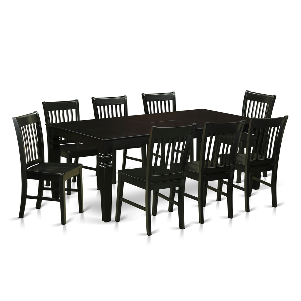 East West Furniture LGNO9-BLK-W 9 Piece Kitchen Table & Chairs Set Includes a Rectangle Dining Room Table with Butterfly Leaf and 8 Dining Chairs, 42x84 Inch, Black