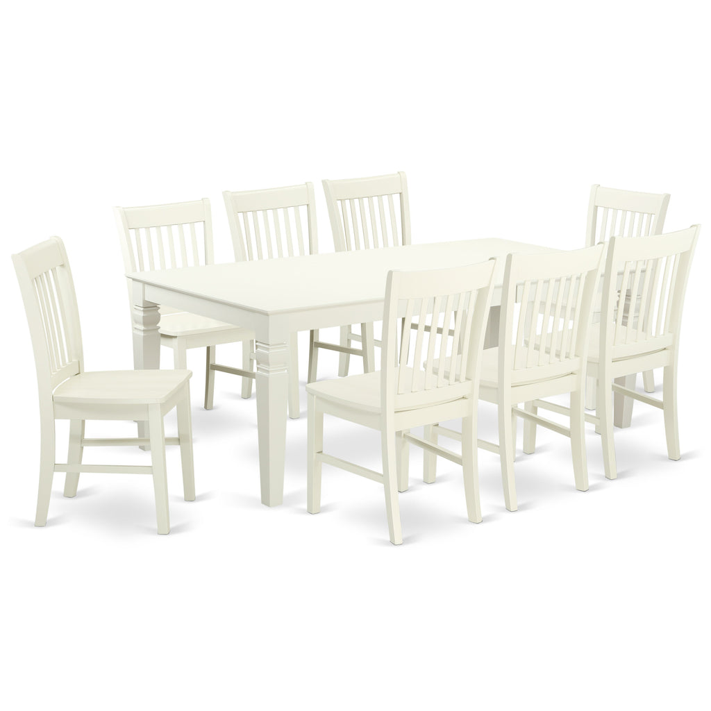 East West Furniture LGNO9-LWH-W 9 Piece Dining Table Set Includes a Rectangle Dinner Table with Butterfly Leaf and 8 Dining Room Chairs, 42x84 Inch, Linen White