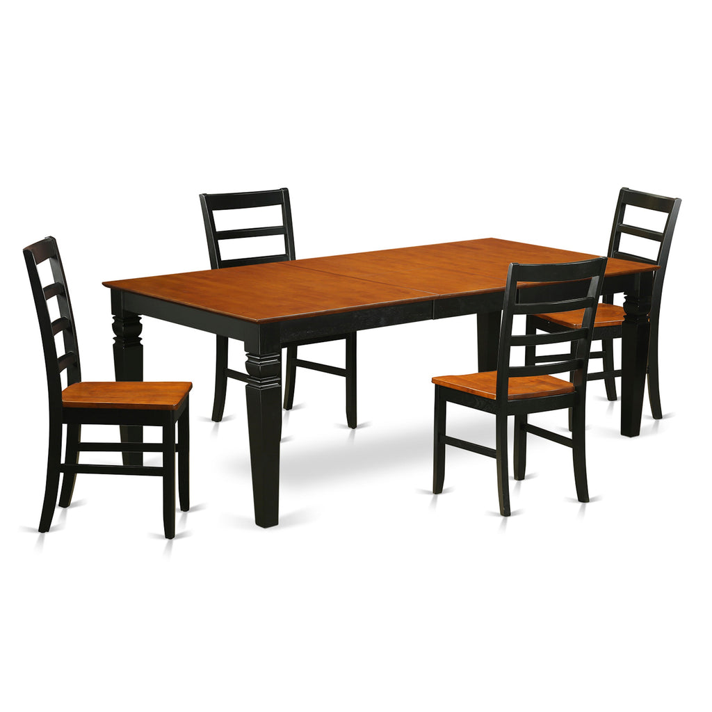 East West Furniture LGPF5-BCH-W 5 Piece Modern Dining Table Set Includes a Rectangle Wooden Table with Butterfly Leaf and 4 Kitchen Dining Chairs, 42x84 Inch, Black & Cherry