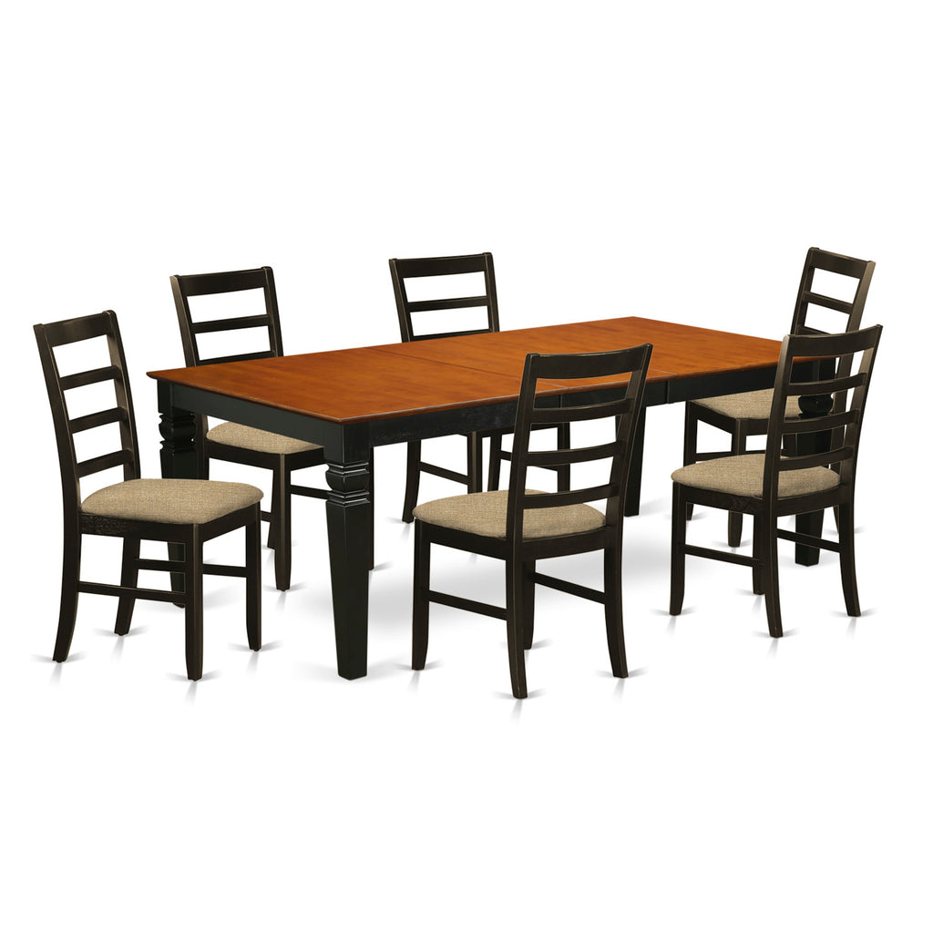 East West Furniture LGPF7-BCH-C 7 Piece Kitchen Table & Chairs Set Consist of a Rectangle Wooden Table with Butterfly Leaf and 6 Linen Fabric Dining Chairs, 42x84 Inch, Black & Cherry