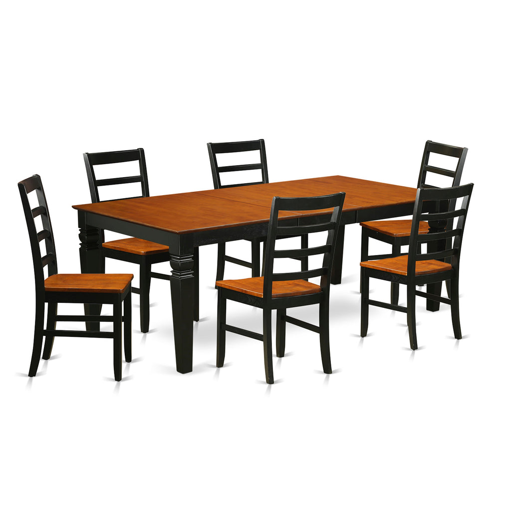 East West Furniture LGPF7-BCH-W 7 Piece Dining Room Furniture Set Consist of a Rectangle Wooden Table with Butterfly Leaf and 6 Kitchen Dining Chairs, 42x84 Inch, Black & Cherry